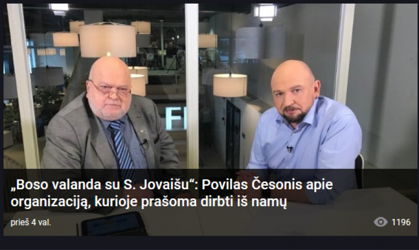 Agentūros direktoriaus P. Česonio įžvalgos laidoje „Boso valanda su S. Jovaišu“.